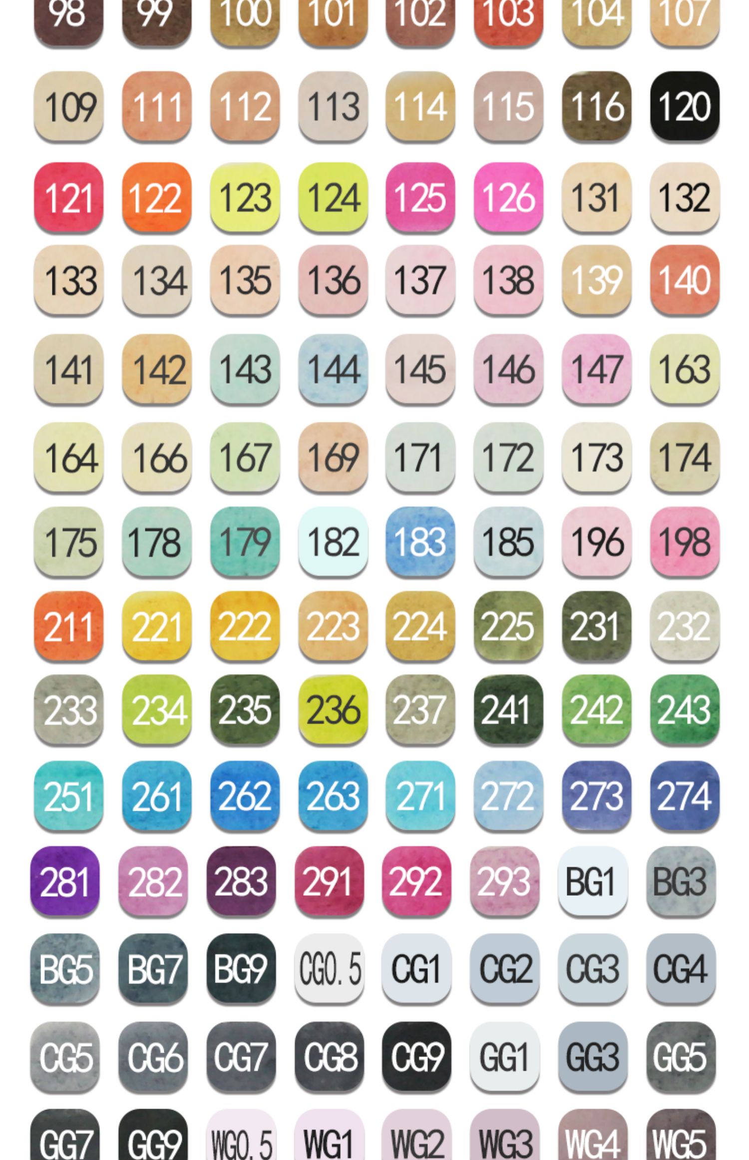 马克笔262色排序图片