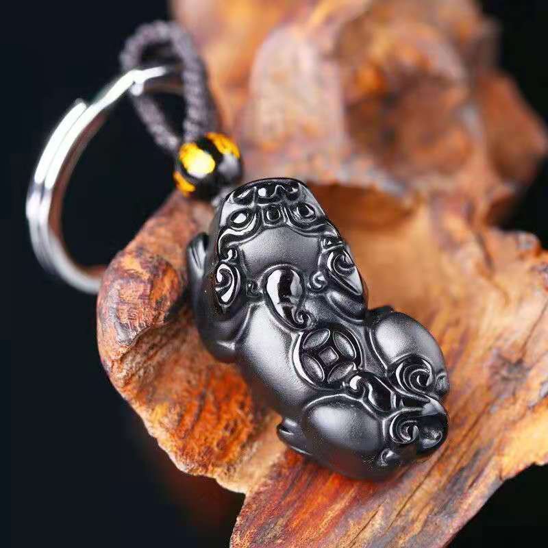 天然黑曜石貔貅轿车钥匙扣汽车挂件保平安辟邪饰品男女款貔恘挂坠 款