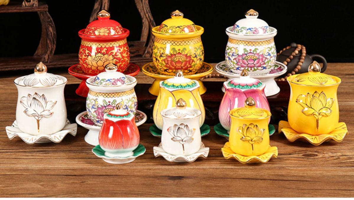 供水杯圣水杯供水杯菩萨供水杯仙家供水杯供佛水杯陶瓷净水杯莲花超