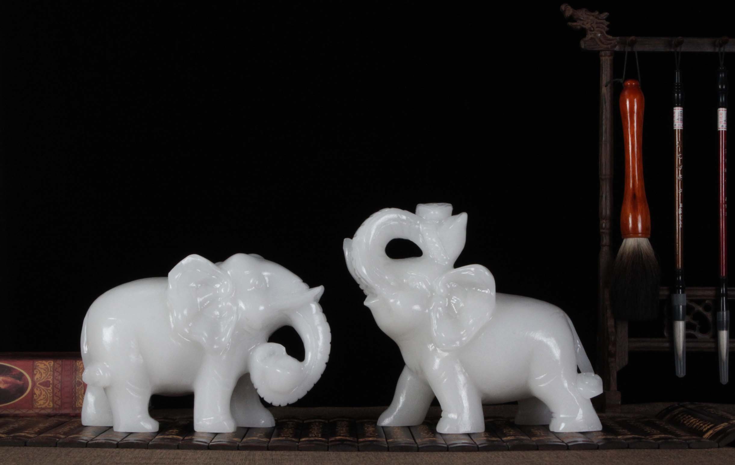 礼氏嘉天然玉石大象摆件一对家居办公室装饰象摆设开业乔迁新居礼品