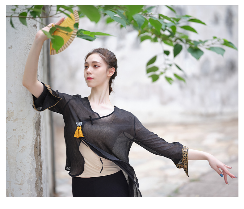 古典舞中国风流苏上逸喇叭半月袖艺考成人演出服基训身韵纱衣