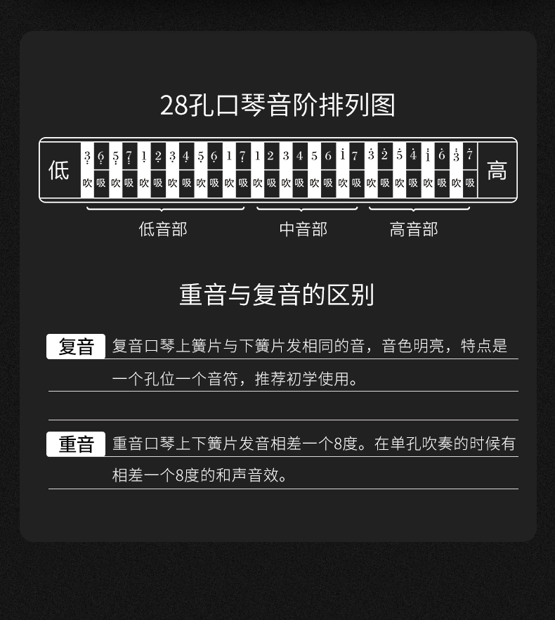 口琴音阶排列表28孔图片