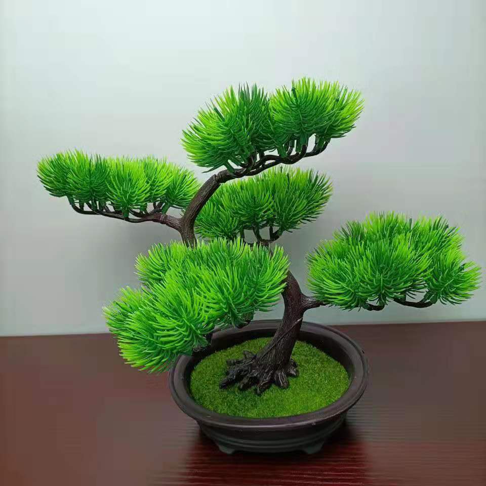 树盆2小鸟仿真迎客松室内客厅高档家居装饰品松树绿植物摆件黄山松盆2