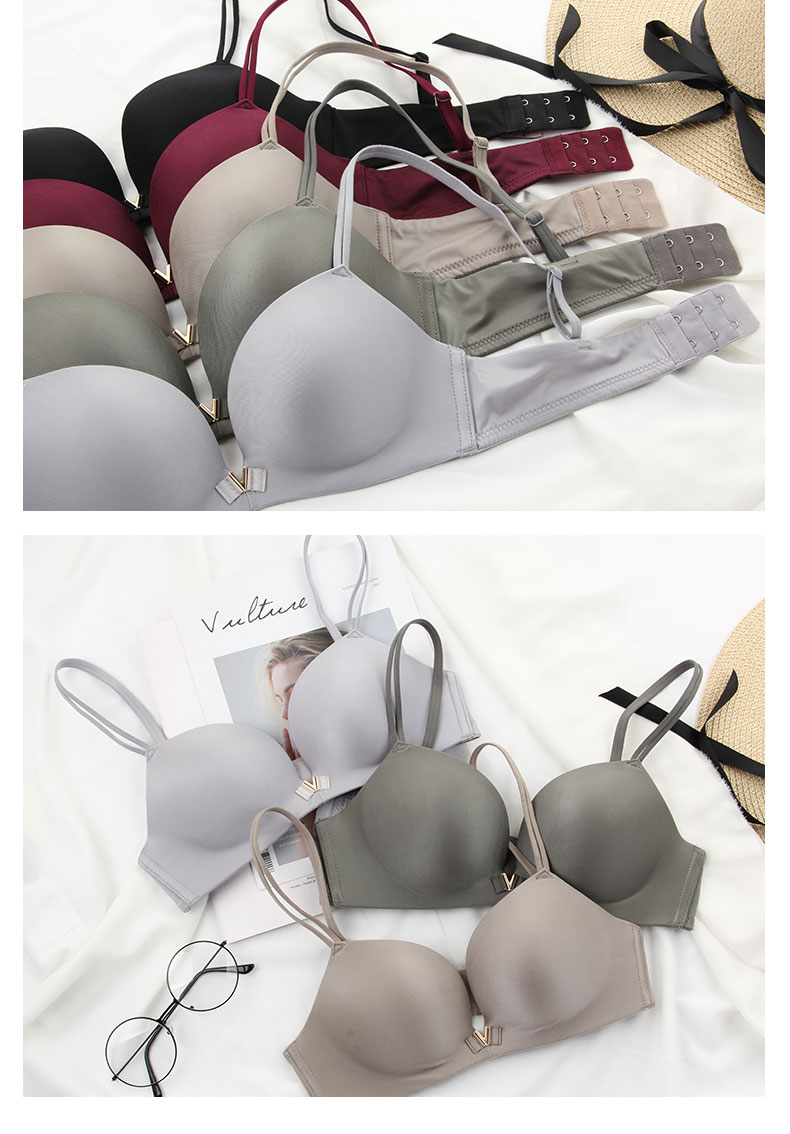 欧美v字性感舒适轻薄款聚拢光面无钢圈显胸小文胸上托内衣女fish