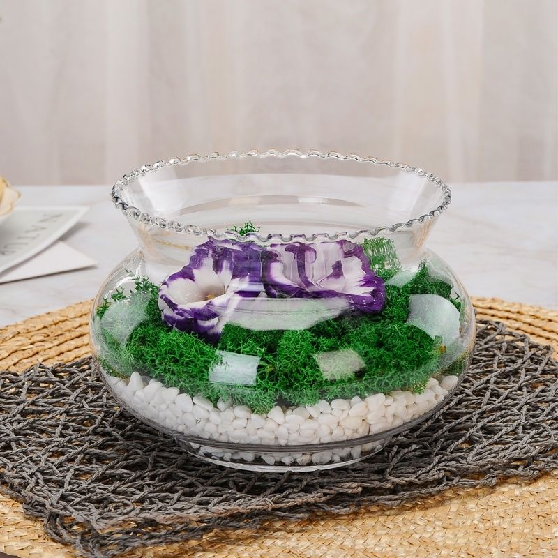 玻璃小鱼缸圆形缸金鱼缸花边水培植物生态水族箱养鱼乌龟特价造景14