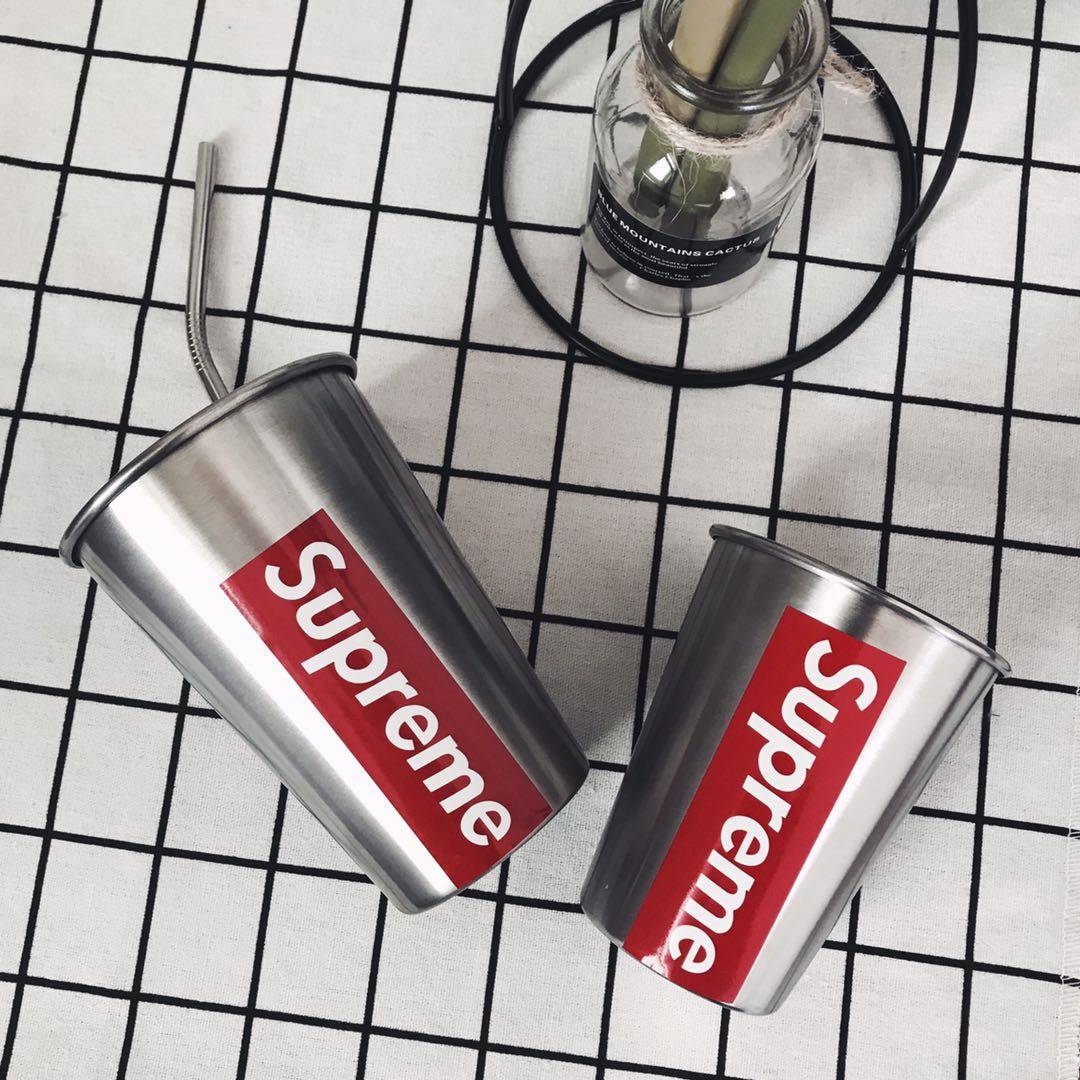 潮牌supreme不锈钢水杯男女生创意便携随手杯牛奶咖啡杯奶茶杯p 350ml