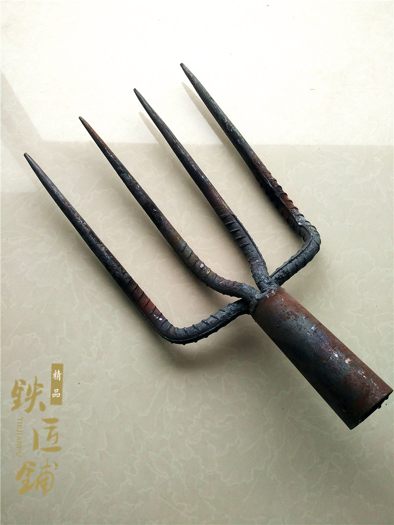 jing ping三/四/多股超厚耙地扒土铁叉草叉垃圾叉16螺纹钢钢农具