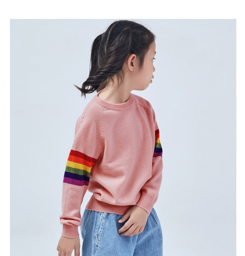 雪莲纯羊绒衫儿童彩虹条纹套头圆领针织毛衣男女秋冬新款
