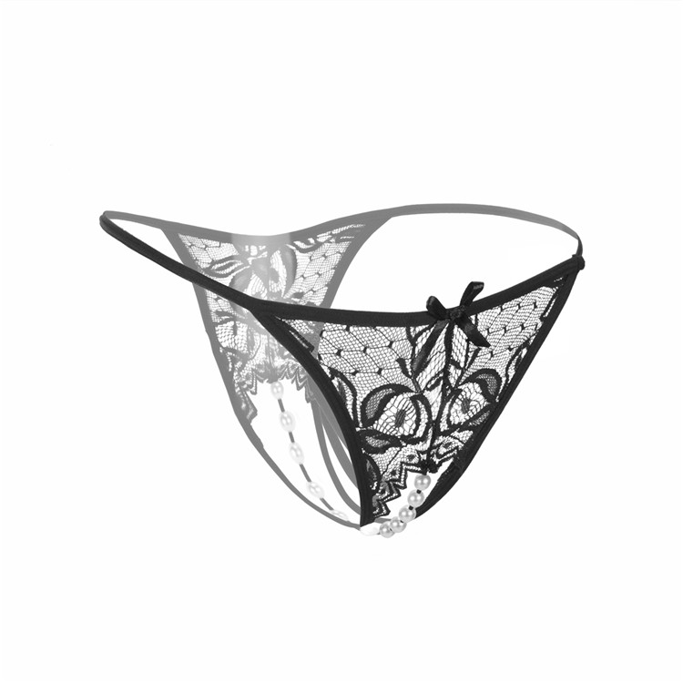 丁字裤女式性感透视t型蕾丝按摩串珠挑逗透明t裤大码珍珠开裆内裤卓