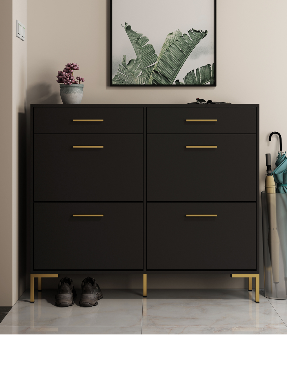 轻奢超薄鞋柜家用口简约现代大容量入户玄关柜进黑色翻斗柜子定制