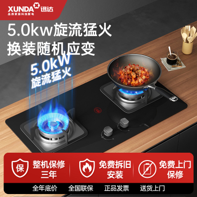 迅达QT2HA燃气灶煤气灶节能双灶家用钢化玻璃嵌入式液化气炉灶灶台灶具官方旗舰店(液化气)