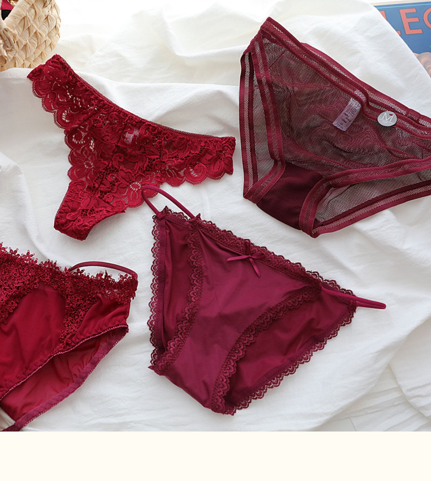 精选大红色内裤结婚本命年喜庆女士三角裤性感蕾丝低腰满三条