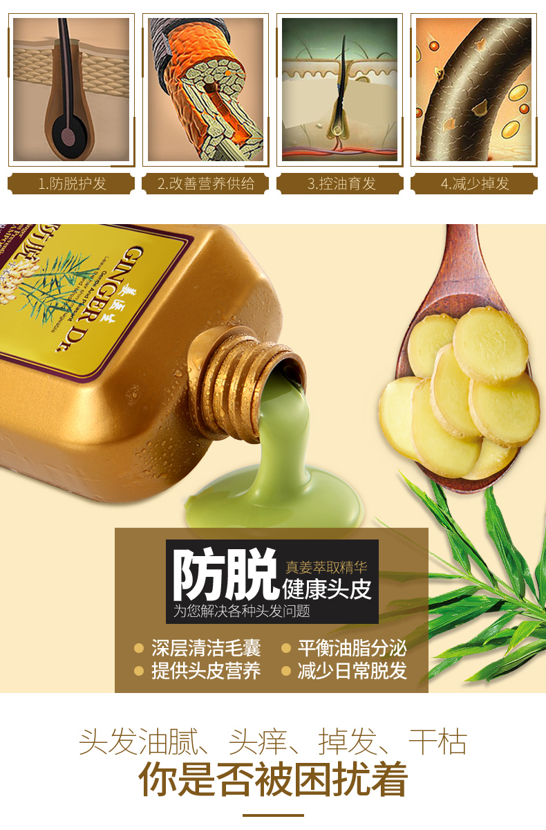 优选姜医生防脱育生姜洗水露去屑生增密增长液男女士300ml防脱洗发水