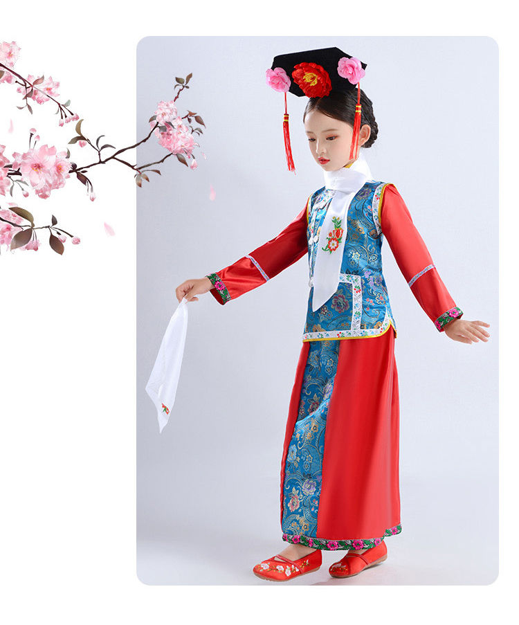 儿童古装清朝格格服装宫廷宫女表演服女童满族公主影楼摄影演出服湖