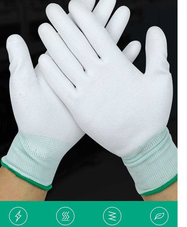 聚范尼龙手套白色pu浸塑胶涂指涂掌劳保干活防滑耐磨薄款胶皮工作手套