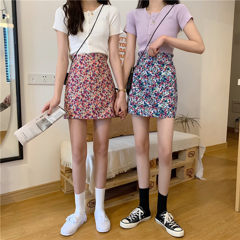 2020夏季新款闺蜜装碎花裙子ins超火的半身裙高腰学生a字短裙女