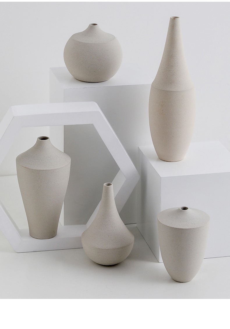 北欧陶瓷艺术素胚花瓶摆件电视柜客厅插花仿真花干花简约小花器c款