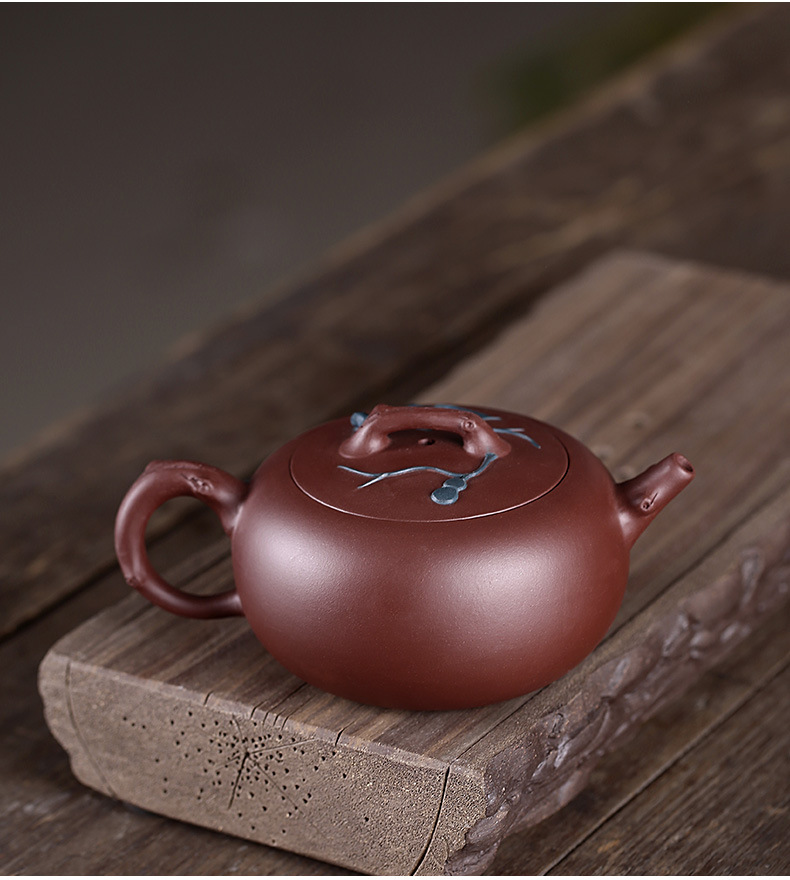 宜兴紫砂茶具原矿紫泥手工贴绘葫芦曹志刚紫砂茶壶秋实壶-jy01