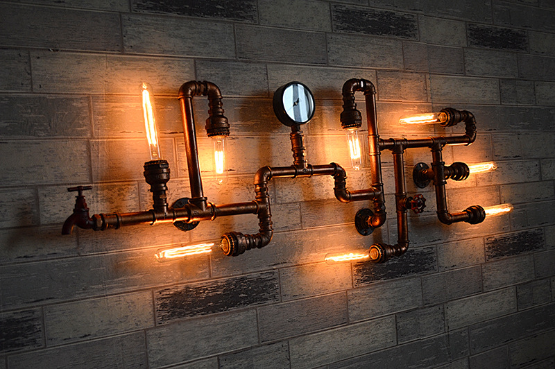 佐肯欧式铁艺复古工业风水管灯具diy个性金属管灯酒吧网咖装饰壁灯