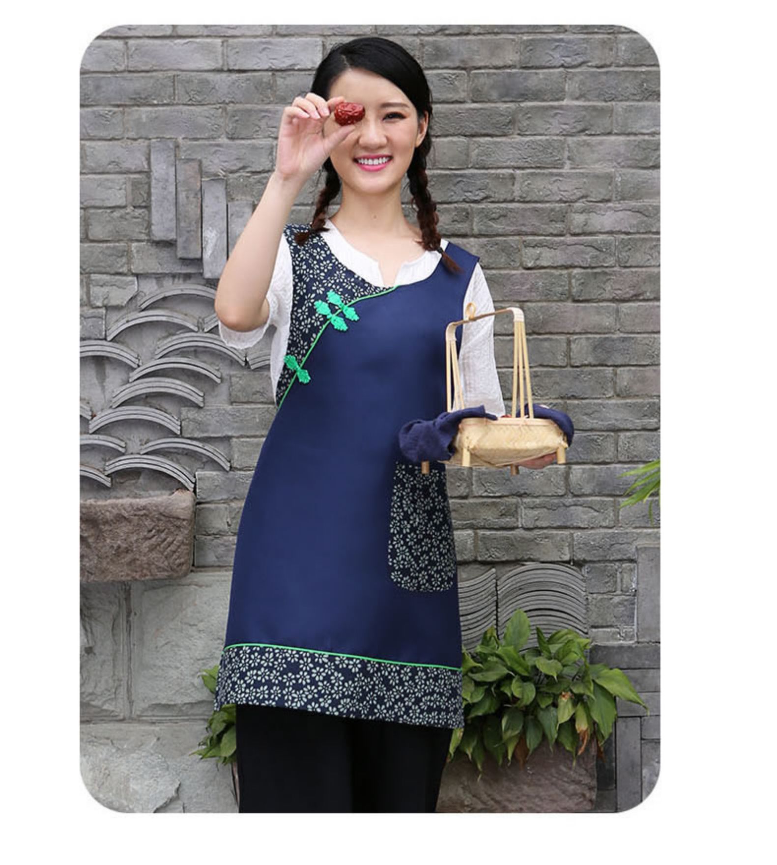 智乐迪厨房酒店中式餐厅围裙复古民族风农家乐饭店服务员围腰新品