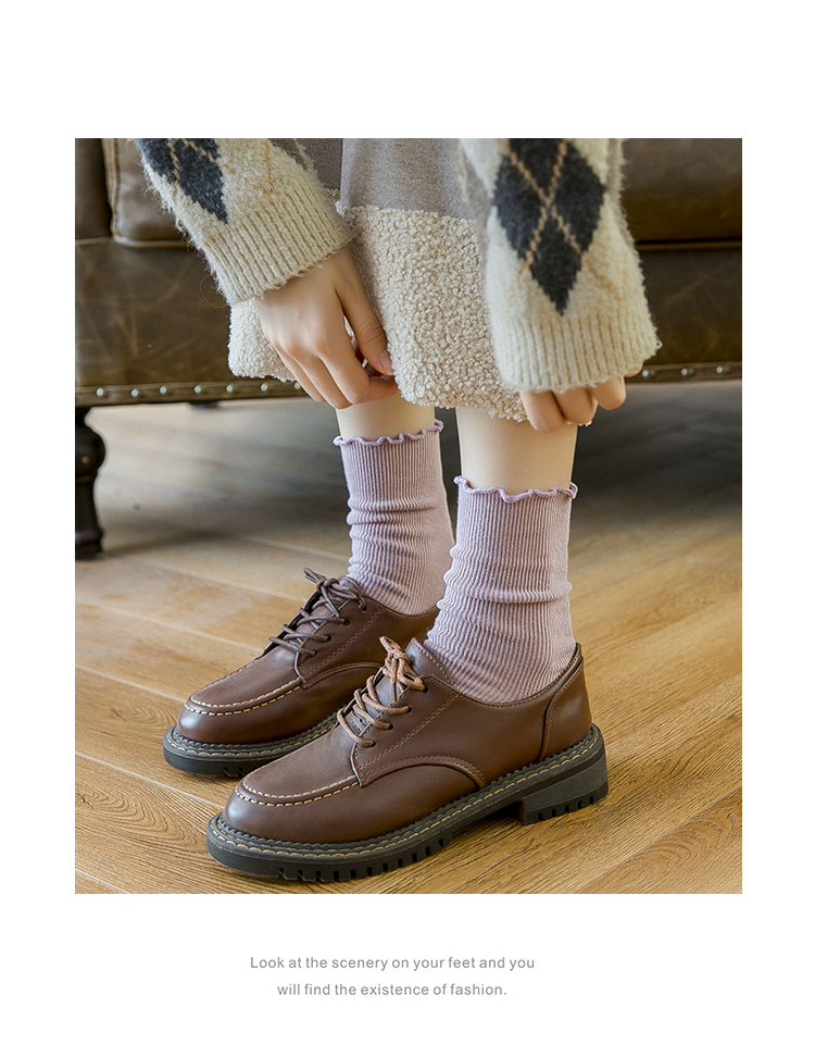 日系可爱花边荷叶边袜子女中长筒堆堆袜春秋复古韩国百搭个性 卓思哲