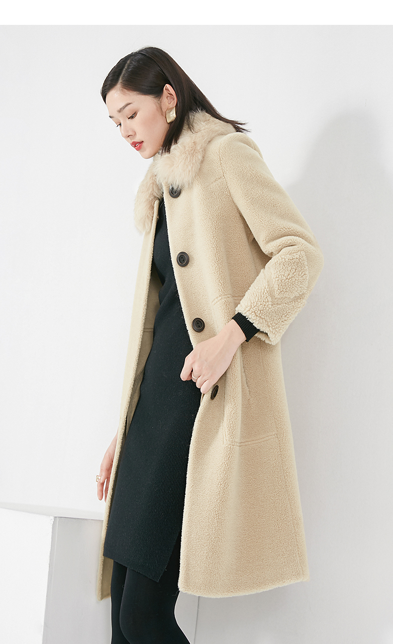 晚白2020冬季新品时尚毛领直筒纯色保暖外套皮草毛呢大衣女中长款