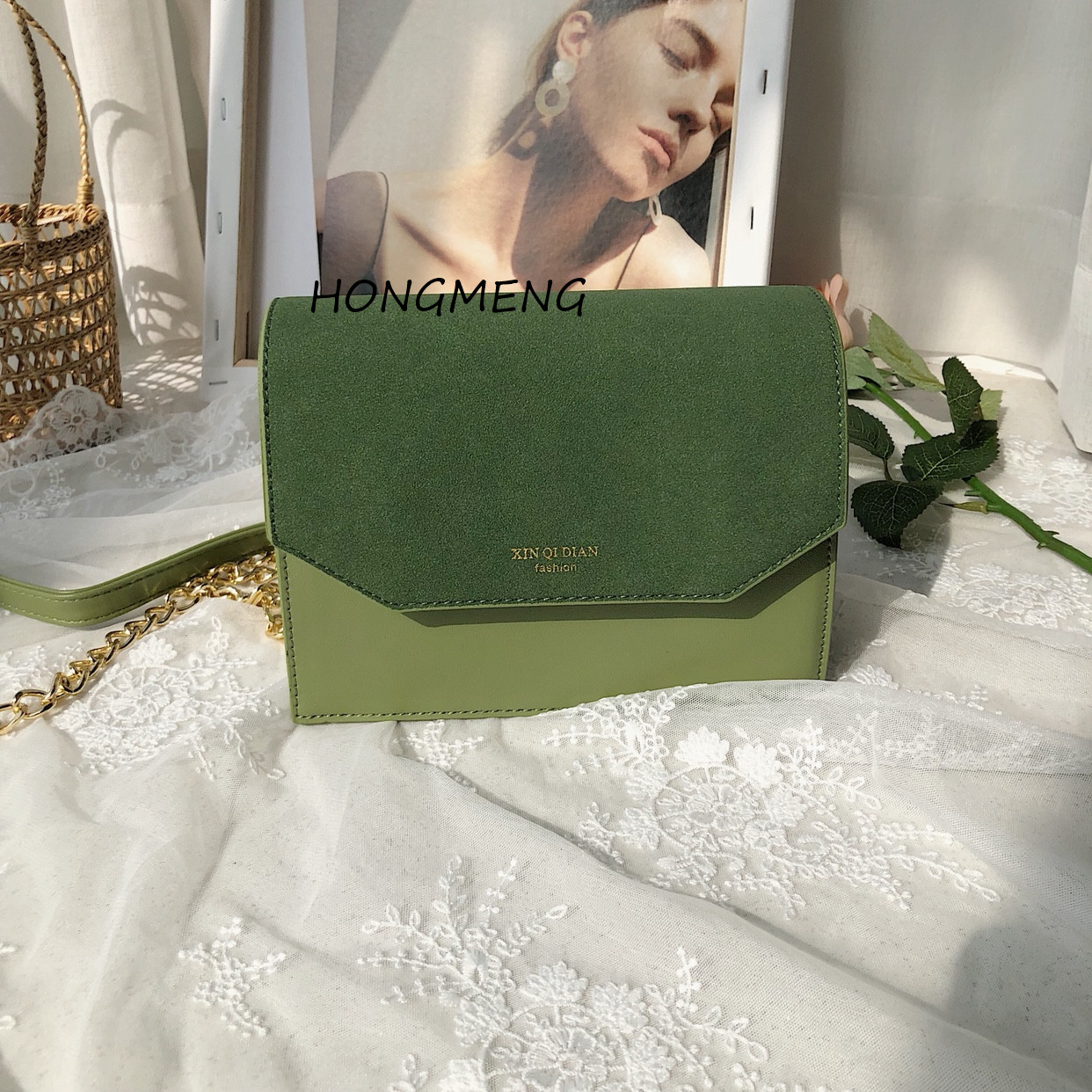 抹茶绿 斜挎包包女2019春款学生百搭时尚简约红同款小包绿野仙踪链条