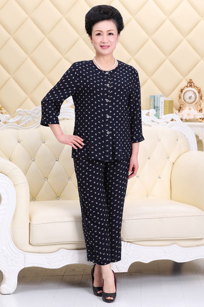 中老年棉绸睡衣夏季季女妈妈棉家居服老人中袖套装加大码休闲