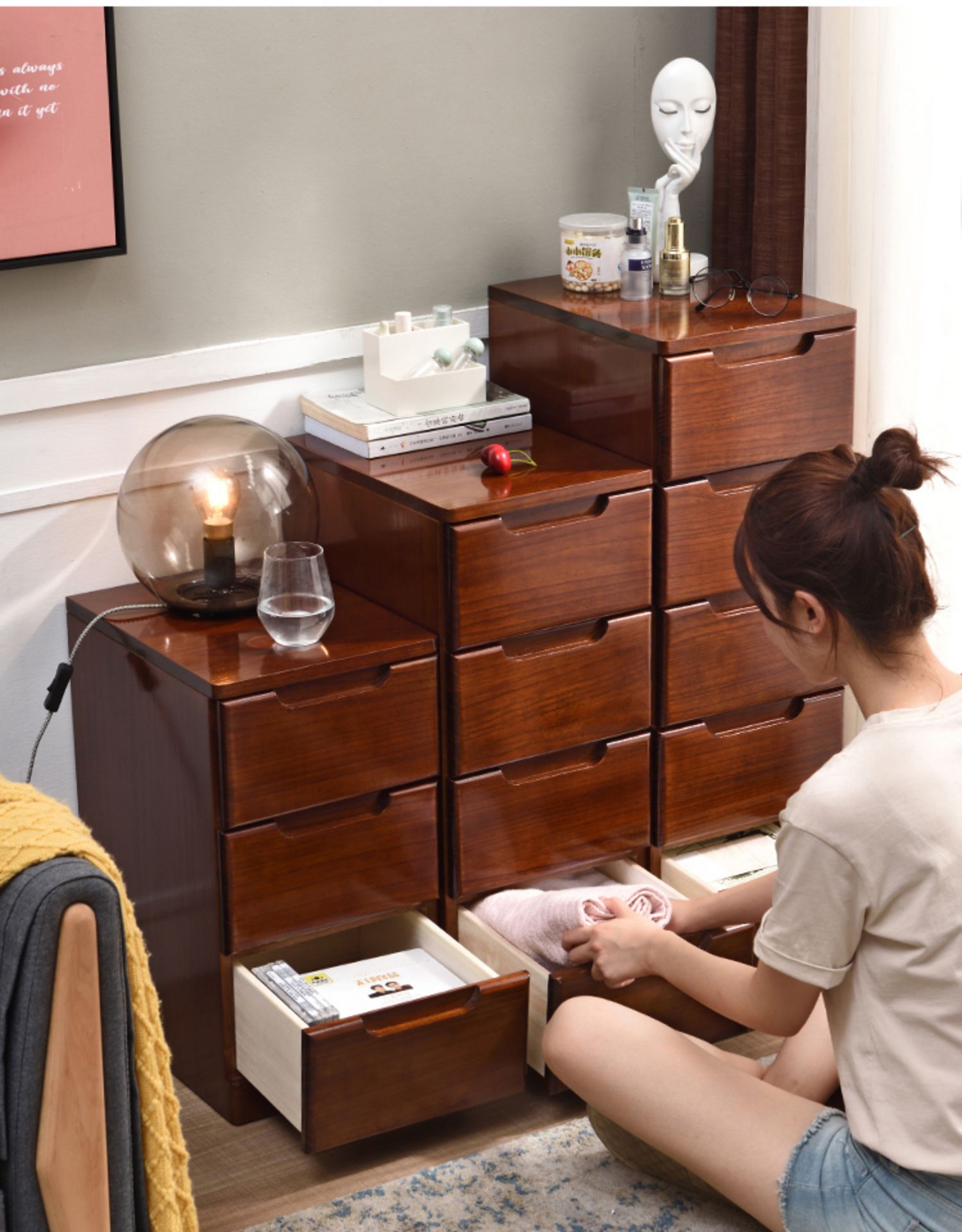 三维工匠收纳用品 三维工匠窄缝夹缝实木收纳柜抽屉式小床头柜木质20