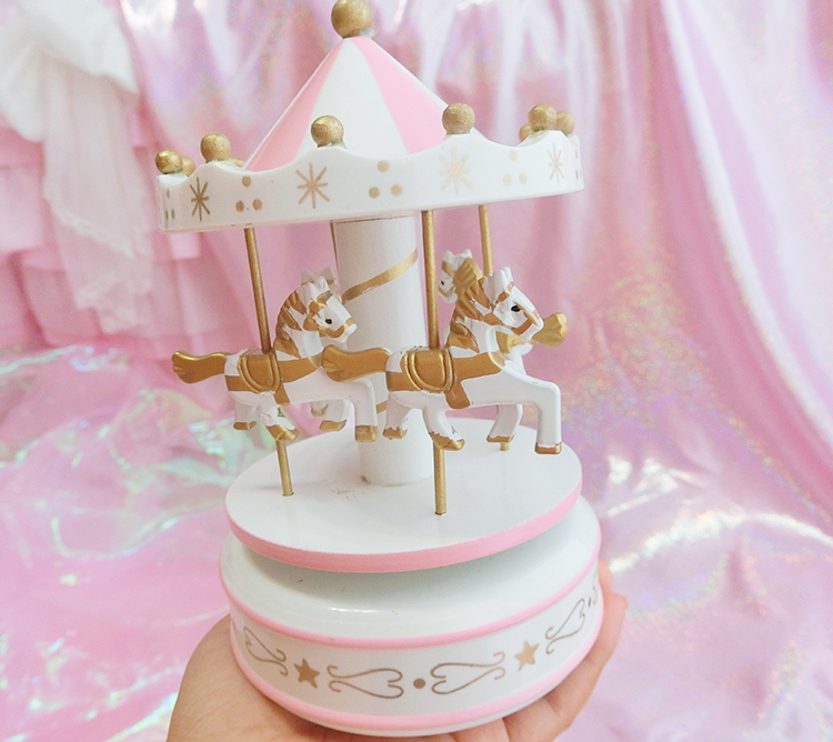 父亲父亲节粉色梦幻旋转木马音乐盒桌面摆件少女心桌面摆设软妹房间