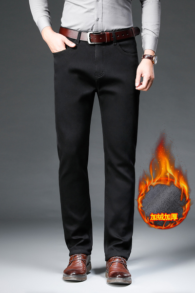 金盾(KIN DON)冬款加绒加厚男士牛仔裤直筒弹力青年冬季商务休闲宽松长裤子冬天新款牛仔裤 男棉裤