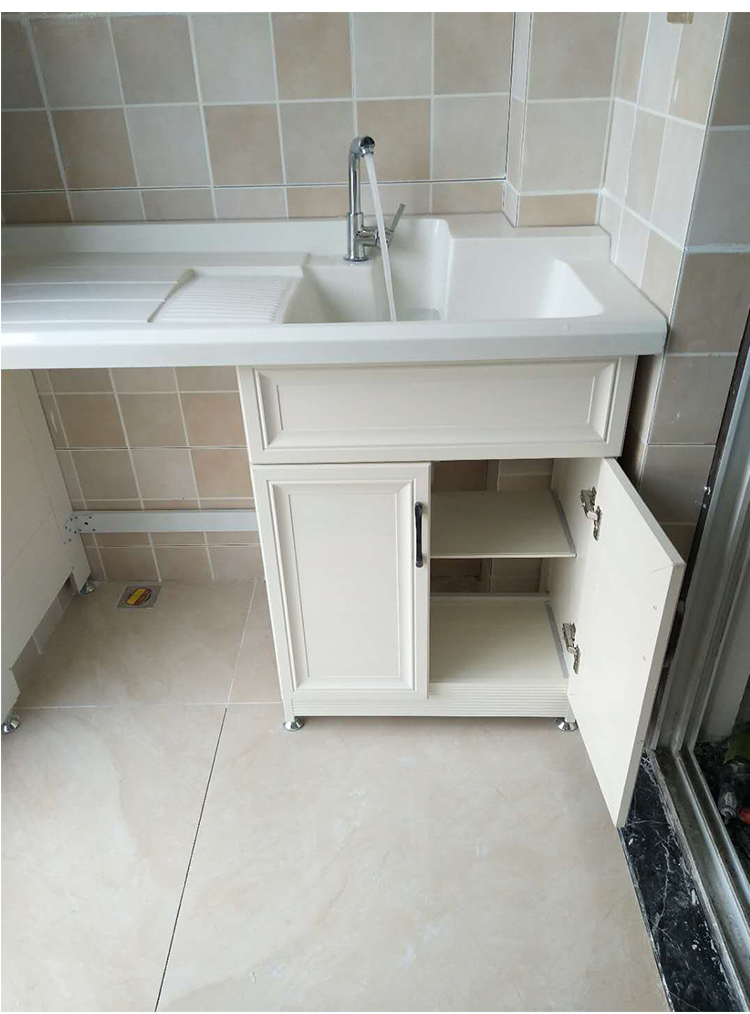 阳台洗衣机柜子ciaa洗脸盆定制石英石台面带搓衣板太空铝水池组合一体