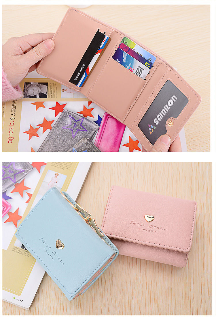 2020新款钱包女短款韩版小清新爱心三折女士零钱包短款钱夹手拿包