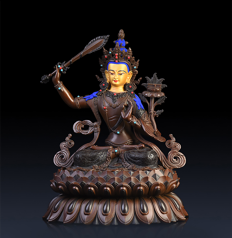 家柏饰(corated)文殊普萨佛像 纯铜文殊菩萨摆件藏传佛教密宗画脸开脸