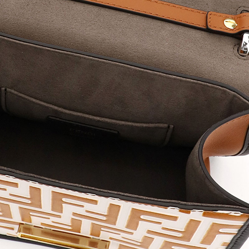 预售芬迪fendikani手提口盖包f环标织物拼皮女士手提包8bt286