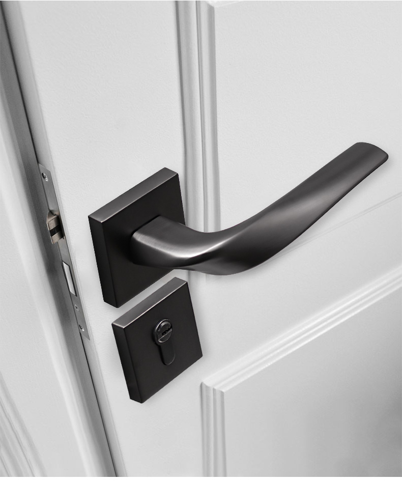 新中式门锁室内门卧室磁吸现代简约家用房门锁黑色分体木门锁敬平