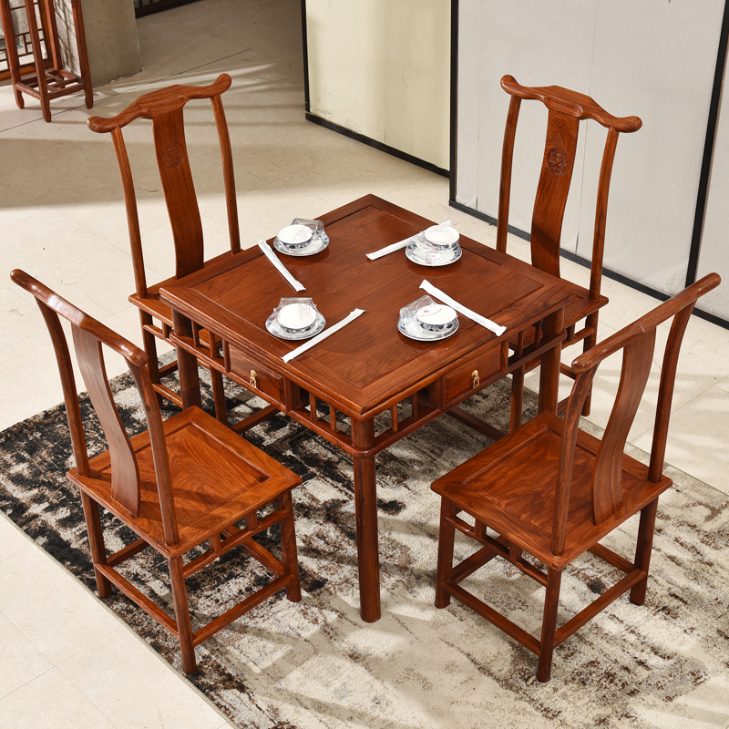 中式仿古八仙桌家用四方桌实木饭店桌椅组合榆木正方形面馆快餐桌