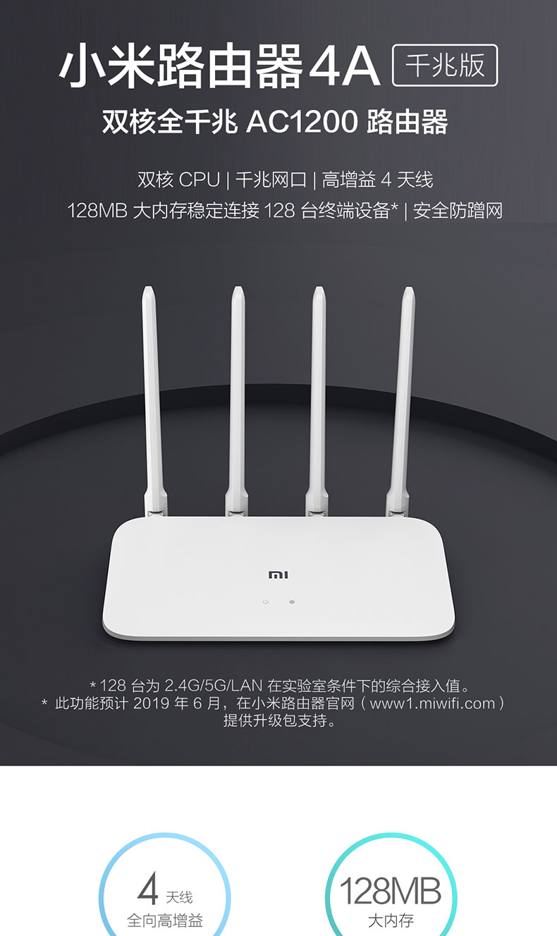 小米mi路由器4a千兆版无线wifi智能5g双频家用千兆端口光纤穿墙高速