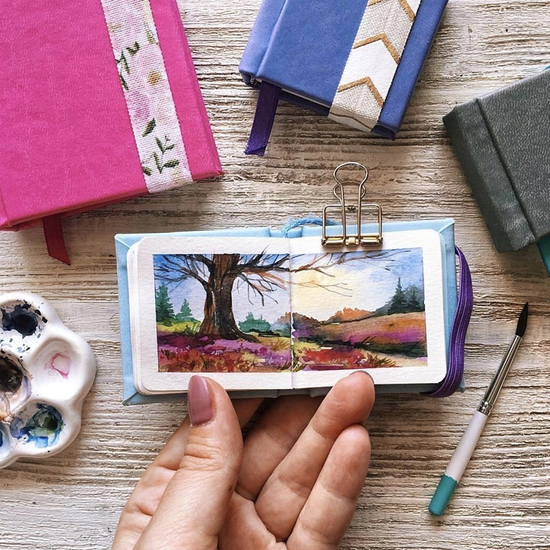 手工水彩本迷你随身小可爱手绘旅行速写300g获多福莫朗