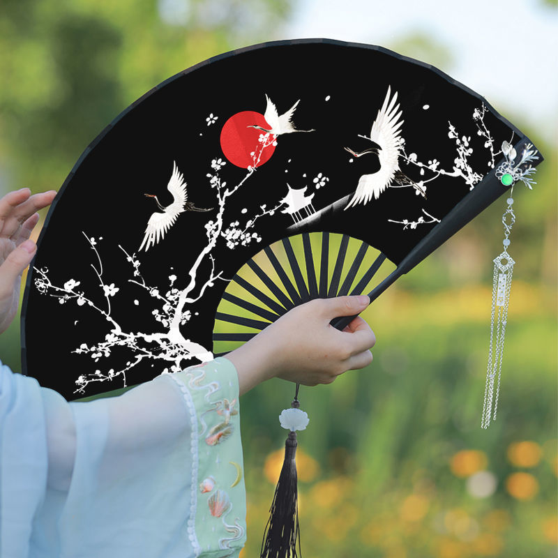 九尾狐古风扇子超仙汉服折扇女夏季随身扇手工折叠竹扇舞蹈扇紫樱仙境