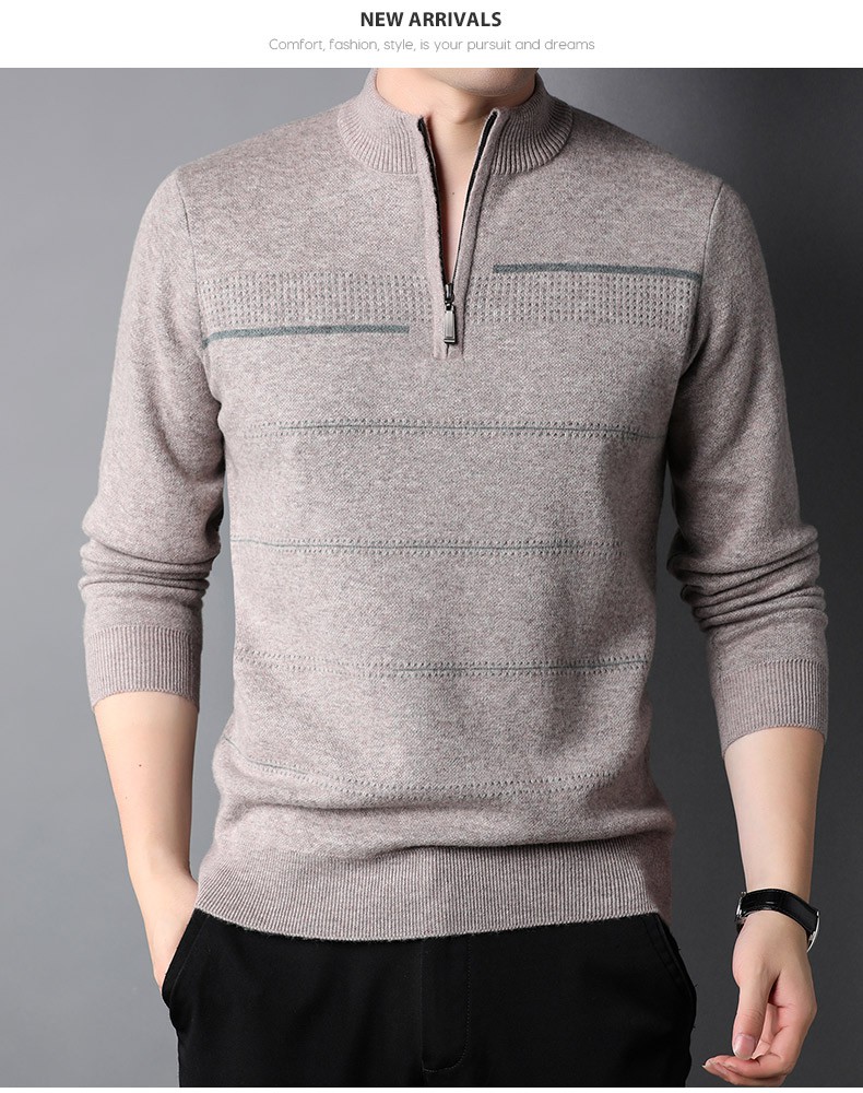 恒源祥男士羊毛衫加厚100纯羊毛商务休闲毛衣半高领带拉链套头针织衫