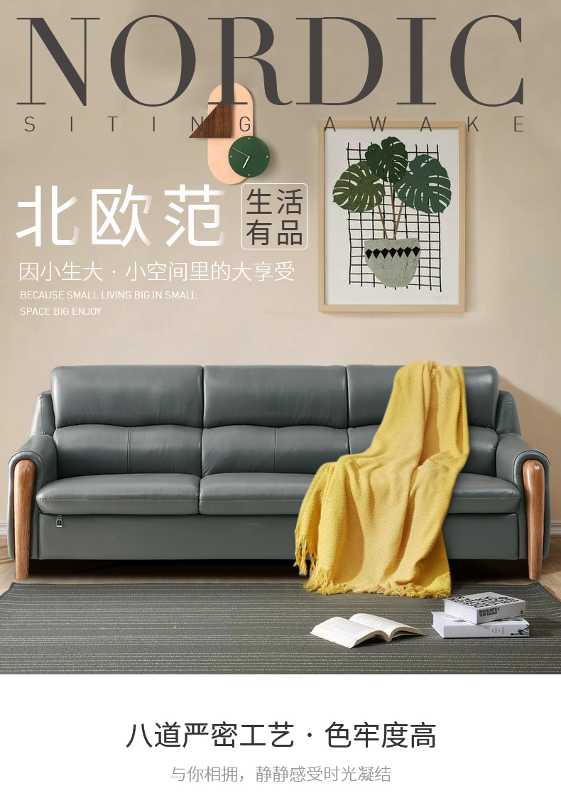 双虎家私 欧式真皮沙发组合头层牛皮小户型客厅家具办公沙发615
