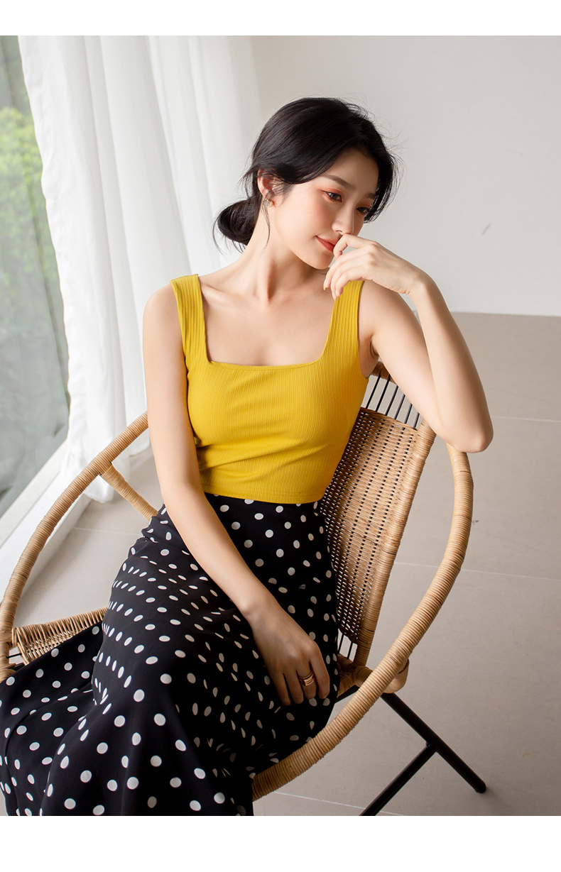 带胸垫一体式螺纹方形背心2020夏新款修身吊带女内搭上衣