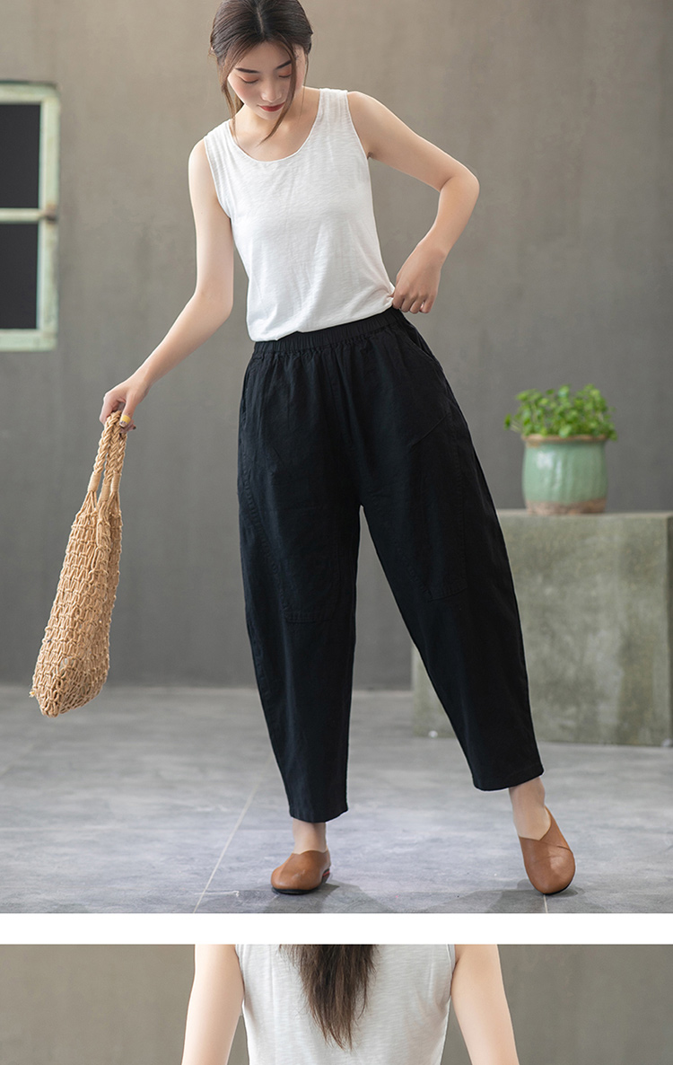 雨裕阁女士休闲裤 雨裕阁夏季中老年妈妈棉麻裤子女宽松纯色哈伦裤40