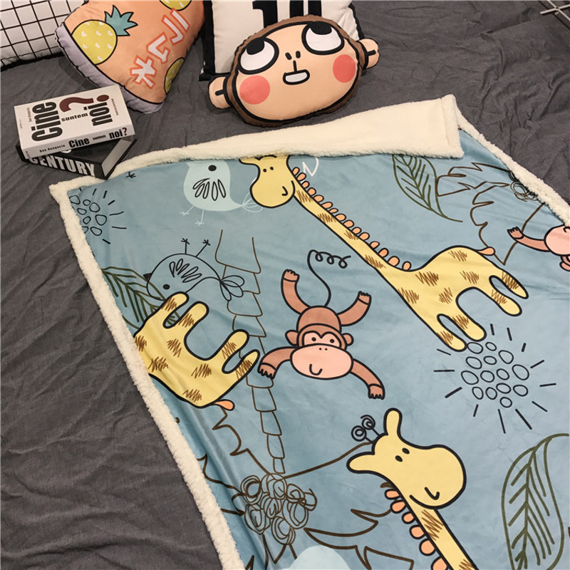 【特惠购】秋冬双层加厚卡通儿童毯宝宝毛毯婴儿盖毯单人膝盖毯午休毯