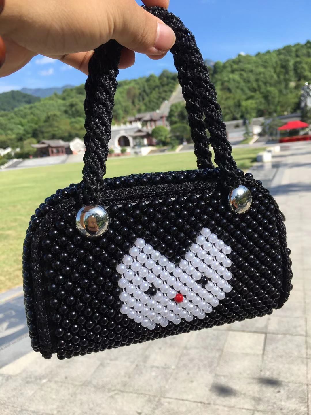 成品包包串珠手工成品手提妈咪包女包手提包单肩斜挎珠子包珍珠包粉