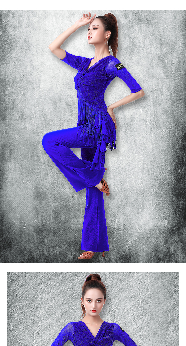 吉特巴舞服装女新款流苏中袖上衣夏季登舞服拉丁舞服