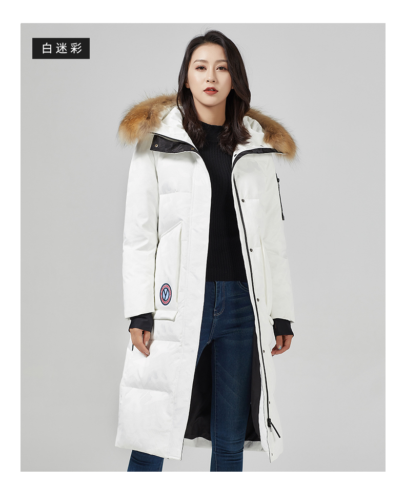 yaloo雅鹿羽绒服女中长款2019新款鹅绒韩版大毛领过膝羽绒外套m