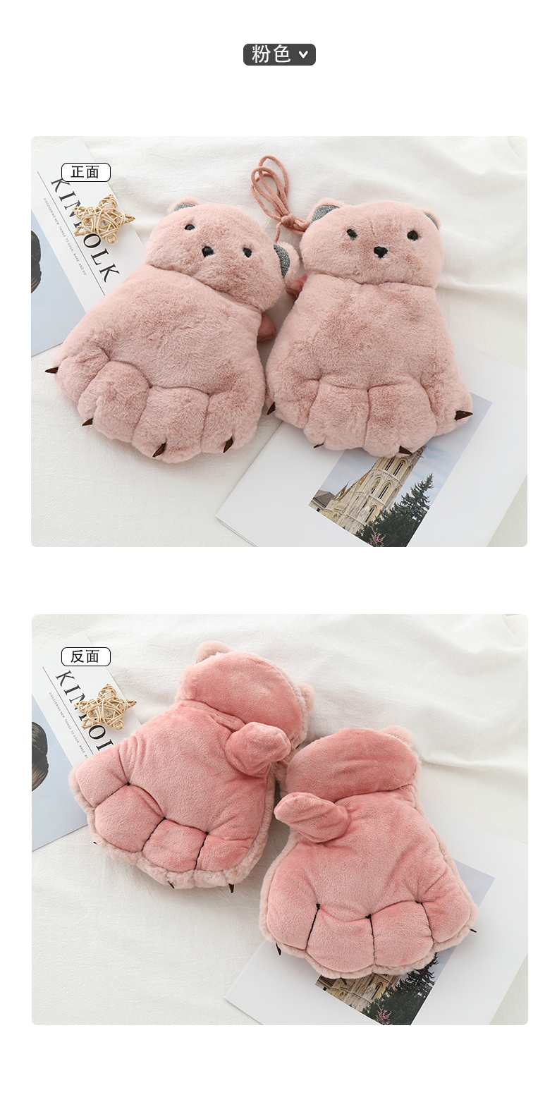 卡通可爱小兔子爪子手套女软妹挂脖带绳子秋冬天毛绒加绒加厚保暖fish