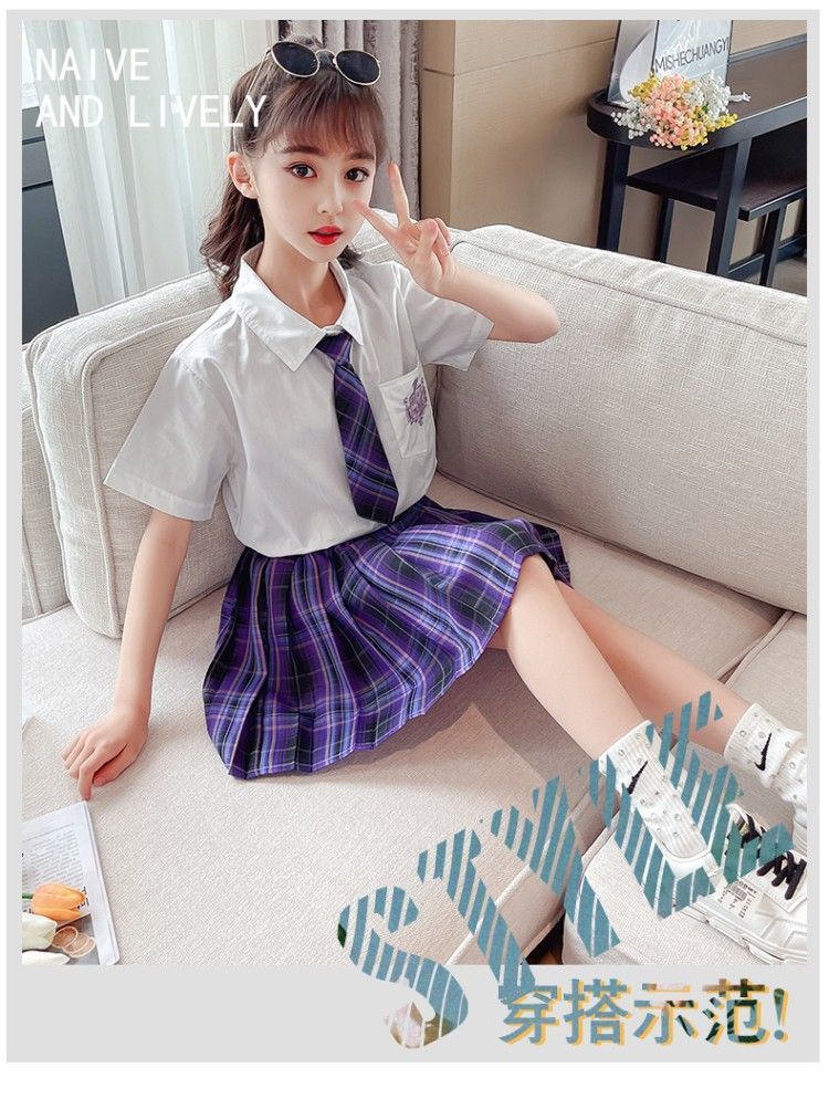 jk制服套装2021新款夏装女孩校服儿童日系学院风百褶裙两件套 白色